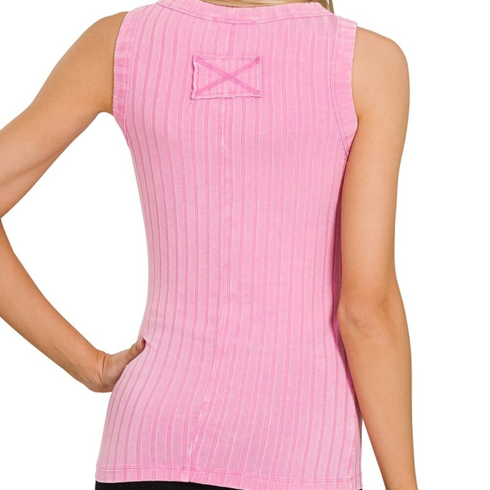 MEDIUM--Ribbed Sleeveless Tank Top With Exposed Seam